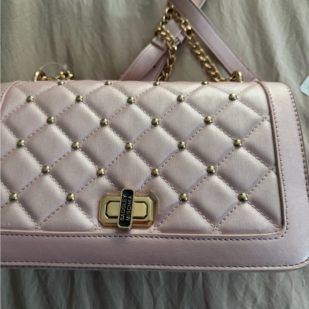 Badgley Mischka Light Pink Quilted Crossbody Bag